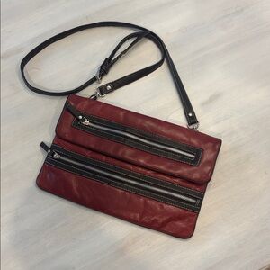 Sophia Visconti Leather Burgundy and Black Crossbody  Bag 80’s style